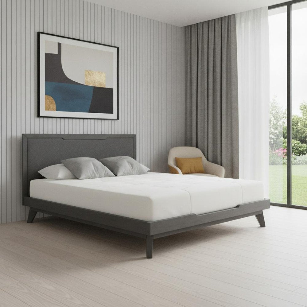 Gray Wood And Linen King Bed Frame — view 6