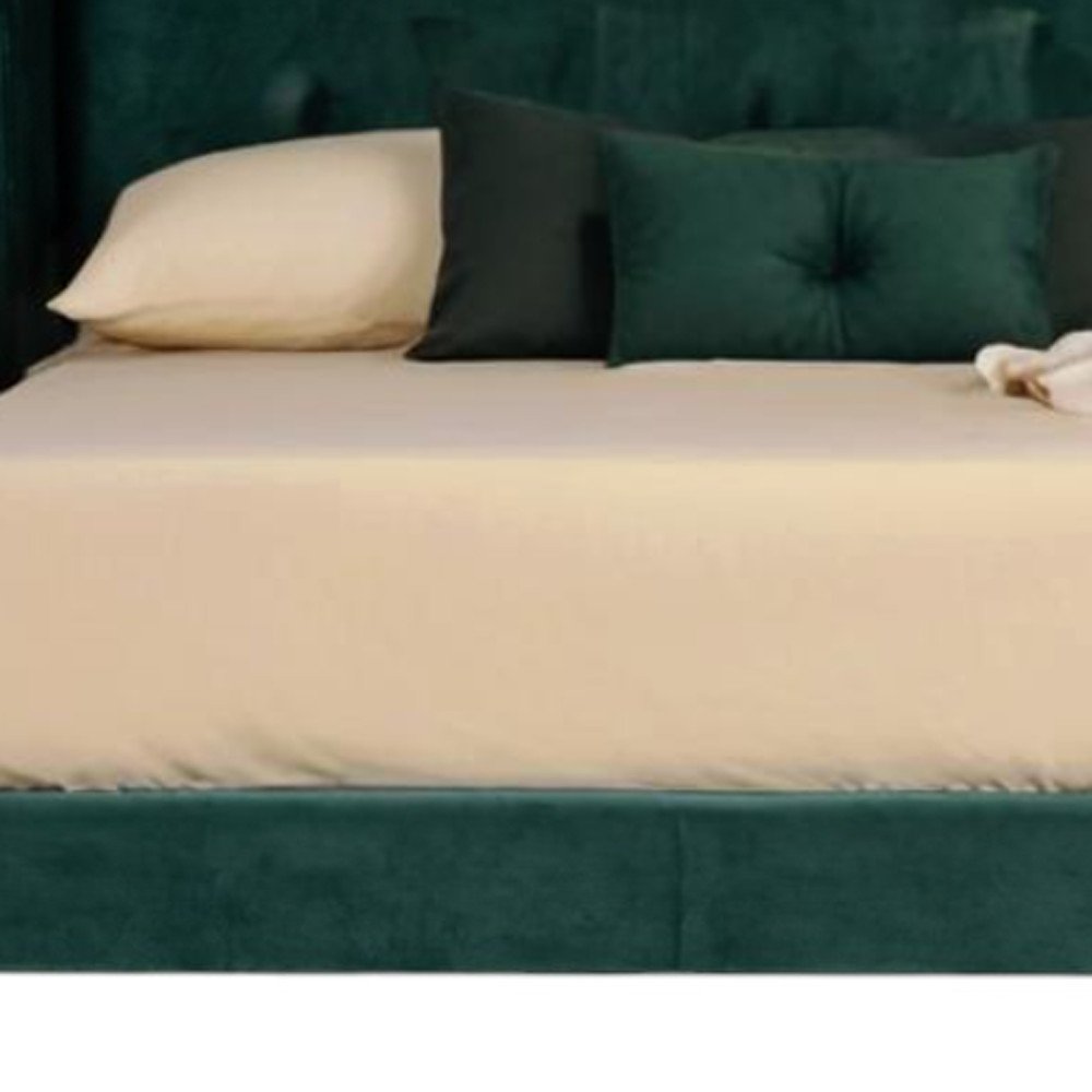 Green Wood And Tufted Velvet Queen Bed Frame HomeRoots