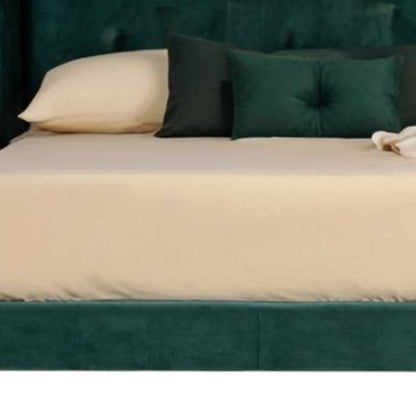 Green Wood And Tufted Velvet Queen Bed Frame HomeRoots