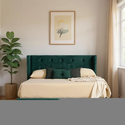Green Wood And Tufted Velvet Queen Bed Frame HomeRoots