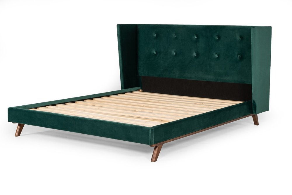 Green Wood And Tufted Velvet Queen Bed Frame HomeRoots