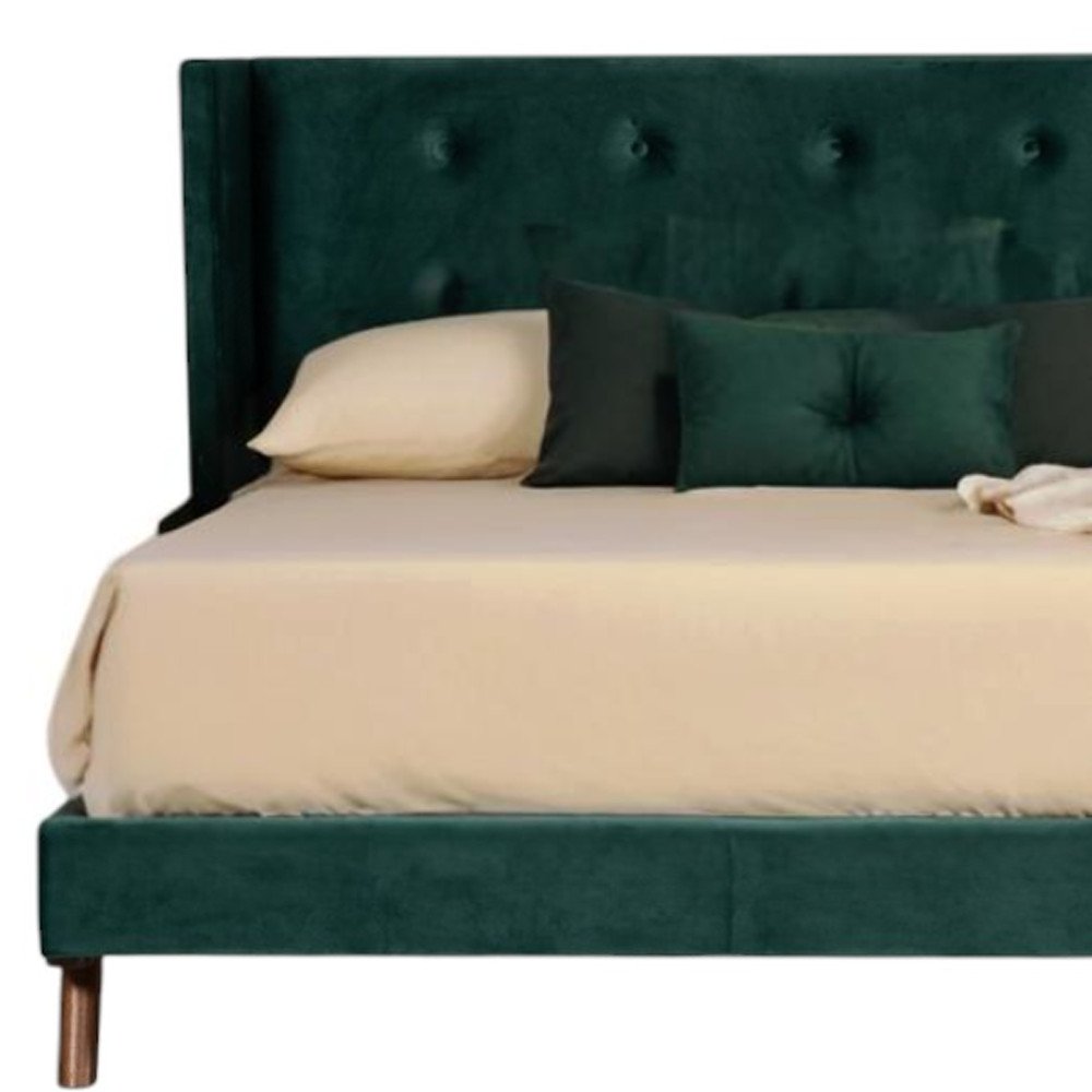 Green Wood And Tufted Velvet Queen Bed Frame HomeRoots