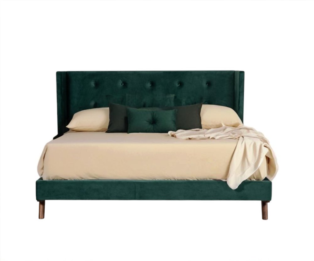 Green Wood And Tufted Velvet Queen Bed Frame HomeRoots