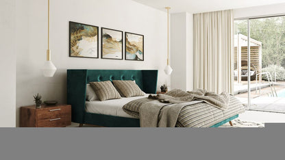 Green Wood And Tufted Velvet King Bed Frame HomeRoots