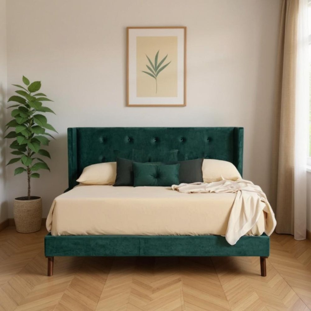 Green Wood And Tufted Velvet King Bed Frame HomeRoots