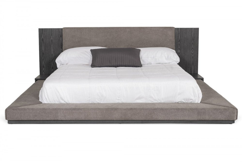 Gray Upholstered California King Bed Frame — view 1