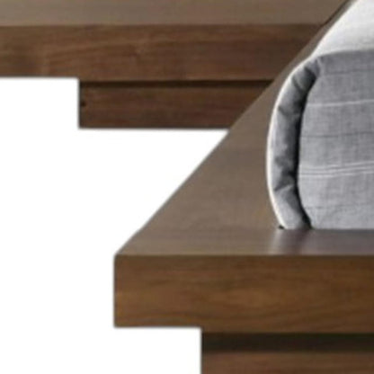 Walnut and White Wood And Faux Leather Queen Bed Frame With Attached Nightstands HomeRoots