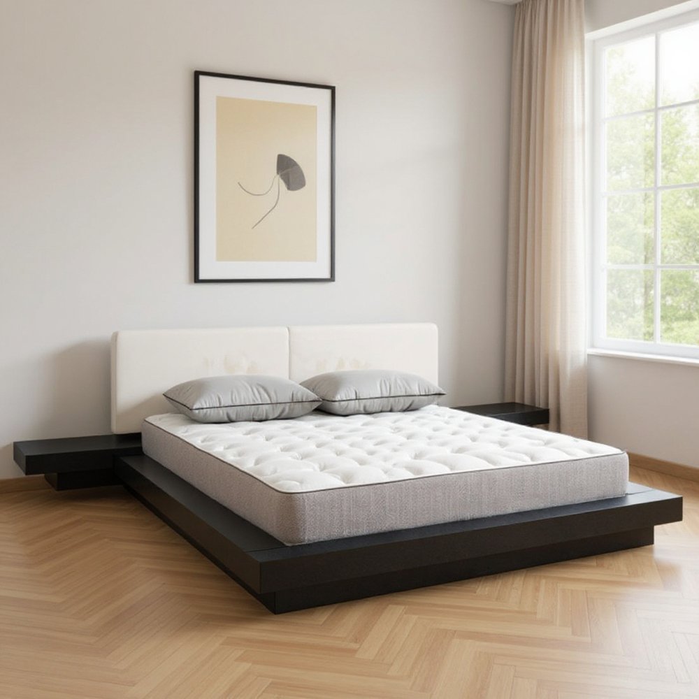 Black and White Solid Wood And Faux Leather Queen Bed Frame HomeRoots
