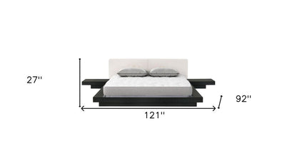 Black and White Solid Wood And Faux Leather Queen Bed Frame HomeRoots