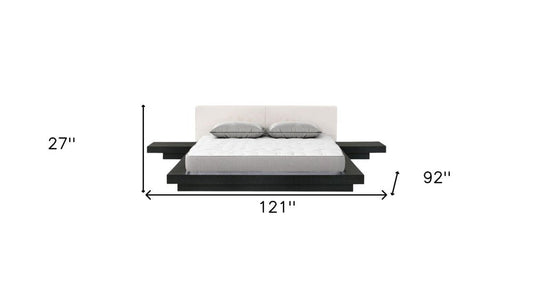 Black and White Solid Wood And Faux Leather Queen Bed Frame