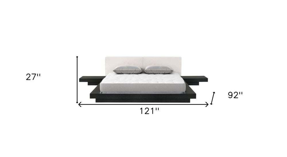 Black and White Solid Wood And Faux Leather Queen Bed Frame HomeRoots