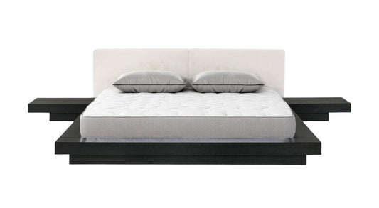 Black and White Solid Wood And Faux Leather Queen Bed Frame HomeRoots