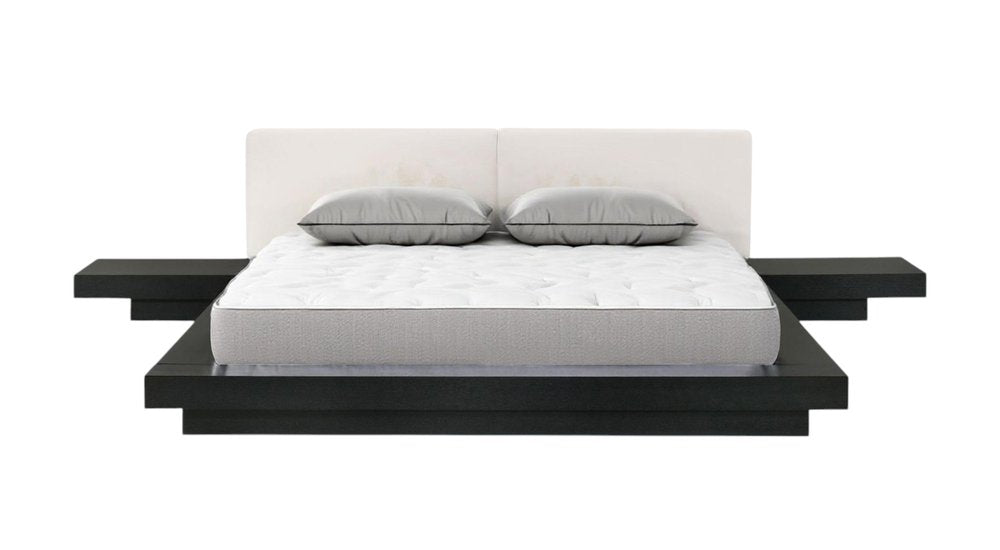 Black and White Solid Wood And Faux Leather Queen Bed Frame HomeRoots