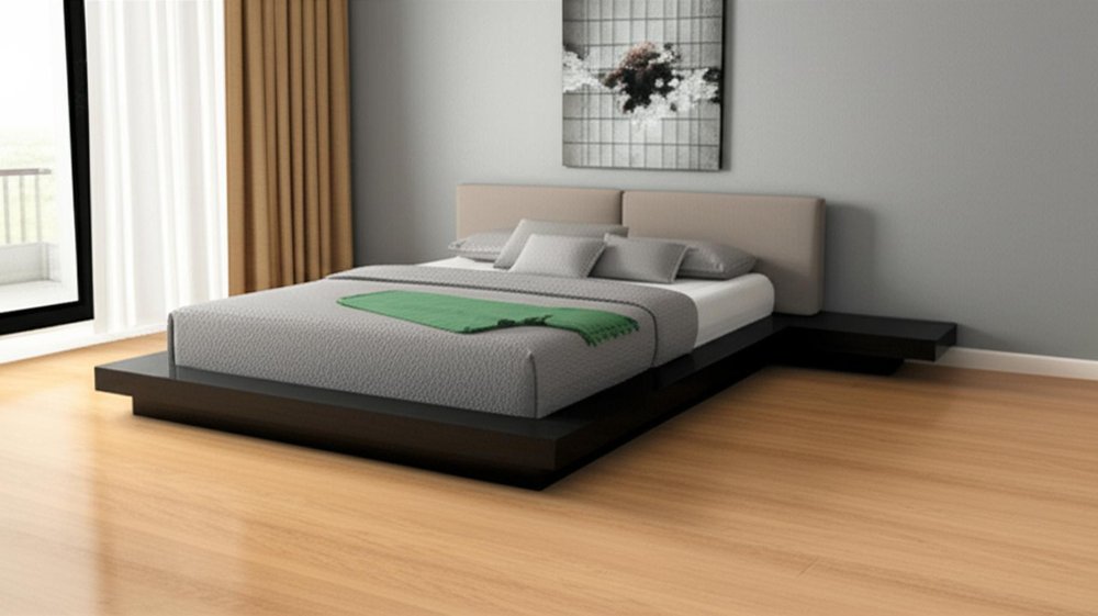 Black and Gray Wood And Faux Leather Queen Bed Frame With Attached Nightstands — view 5