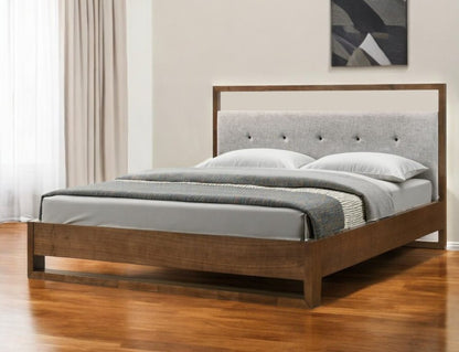 Brown and Gray Wood Tufted Upholstered Queen Bed Frame HomeRoots