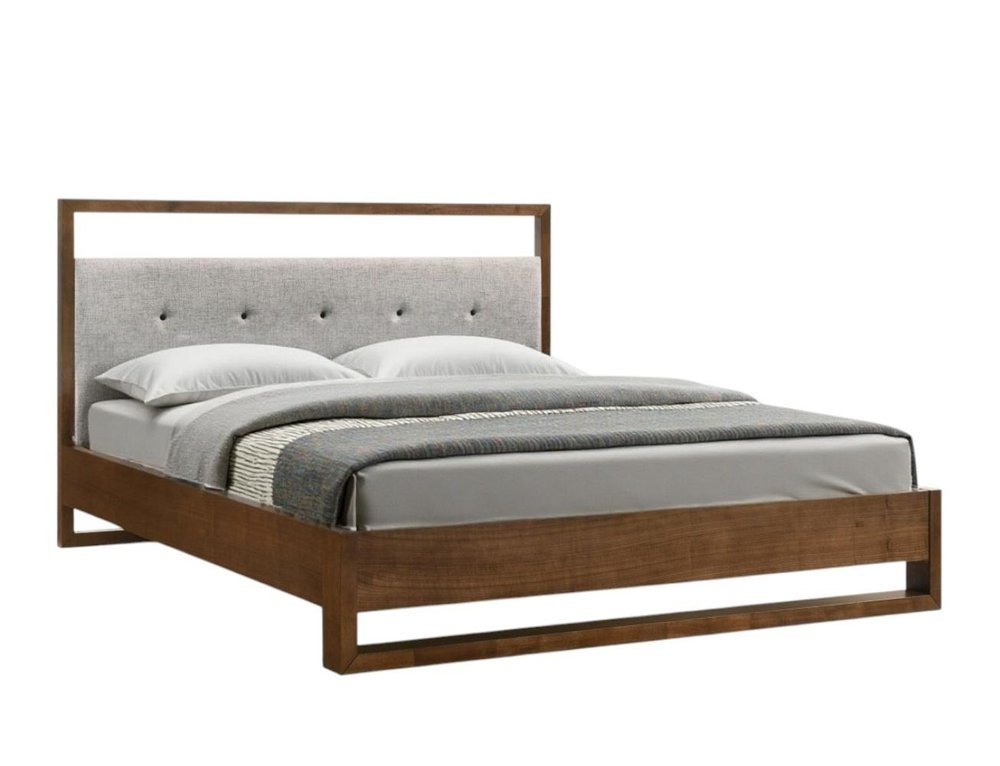Brown and Gray Wood Tufted Upholstered Queen Bed Frame HomeRoots