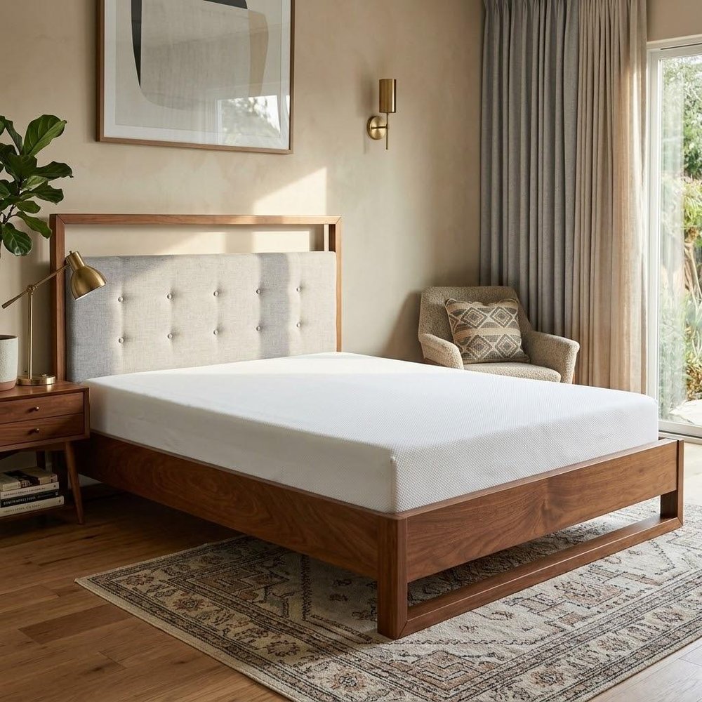 Brown and Gray Wood Tufted Upholstered Queen Bed Frame — view 8