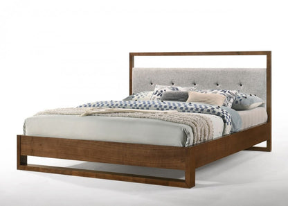 Brown and Gray Wood Tufted Upholstered Queen Bed Frame HomeRoots