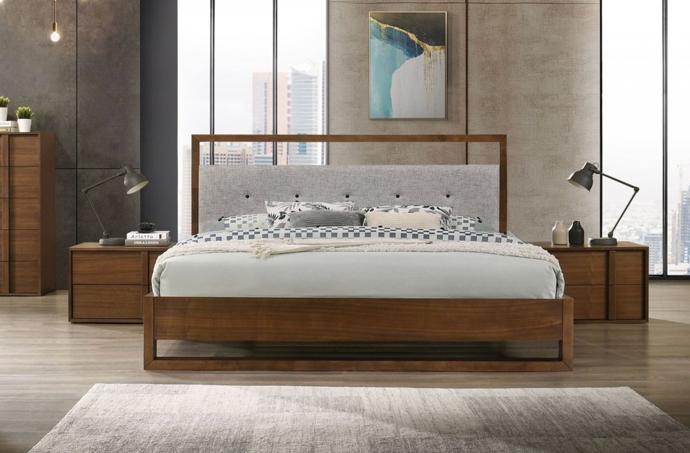 Brown and Gray Wood Tufted Upholstered King Bed Frame HomeRoots