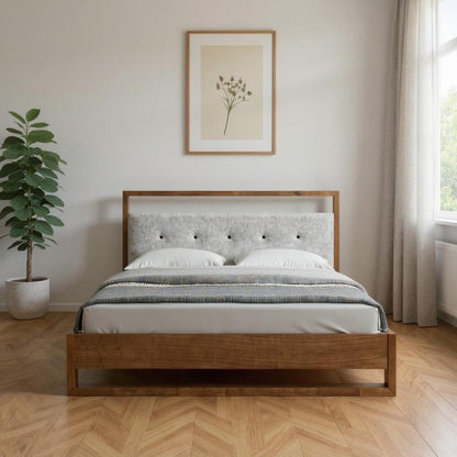 Brown and Gray Wood Tufted Upholstered King Bed Frame HomeRoots