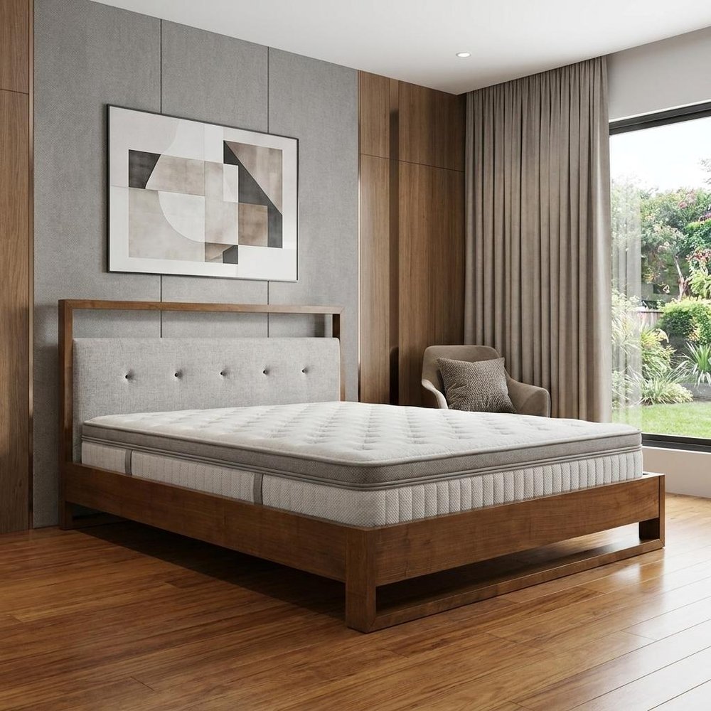 Brown and Gray Wood Tufted Upholstered King Bed Frame — view 5