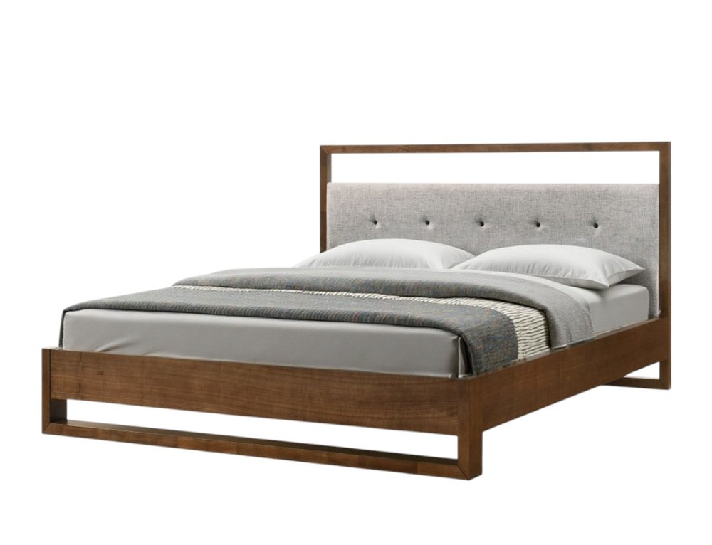 Brown and Gray Wood Tufted Upholstered King Bed Frame HomeRoots