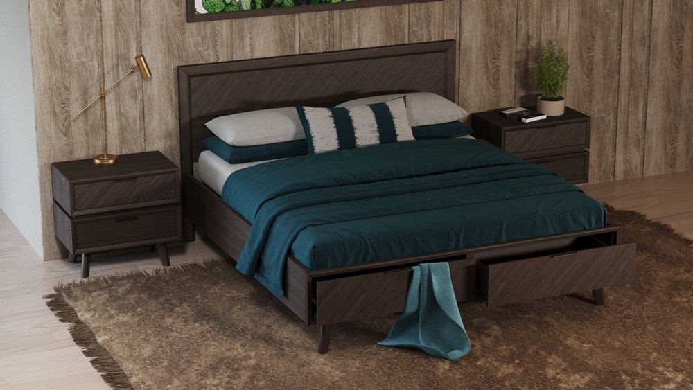 Dark Brown Solid Wood Queen With Two Drawers Bed Frame HomeRoots