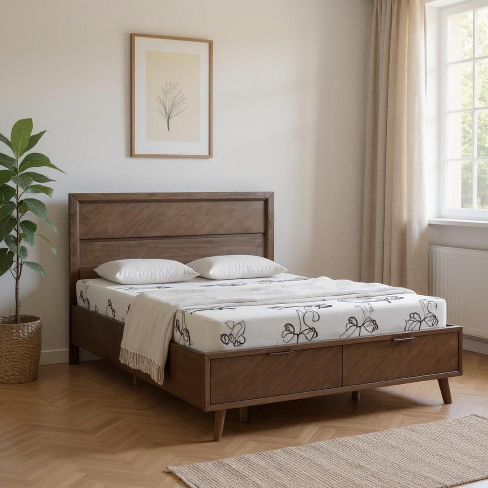 Dark Brown Solid Wood Queen With Two Drawers Bed Frame HomeRoots
