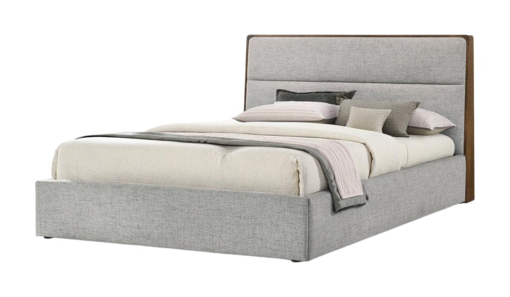 Brown and Gray Wood Upholstered Queen Bed Frame HomeRoots