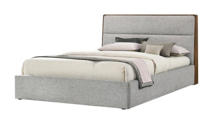 Brown and Gray Wood Upholstered Queen Bed Frame HomeRoots