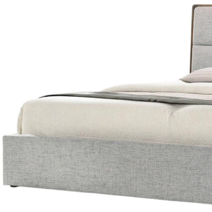 Brown and Gray Wood Upholstered Queen Bed Frame HomeRoots