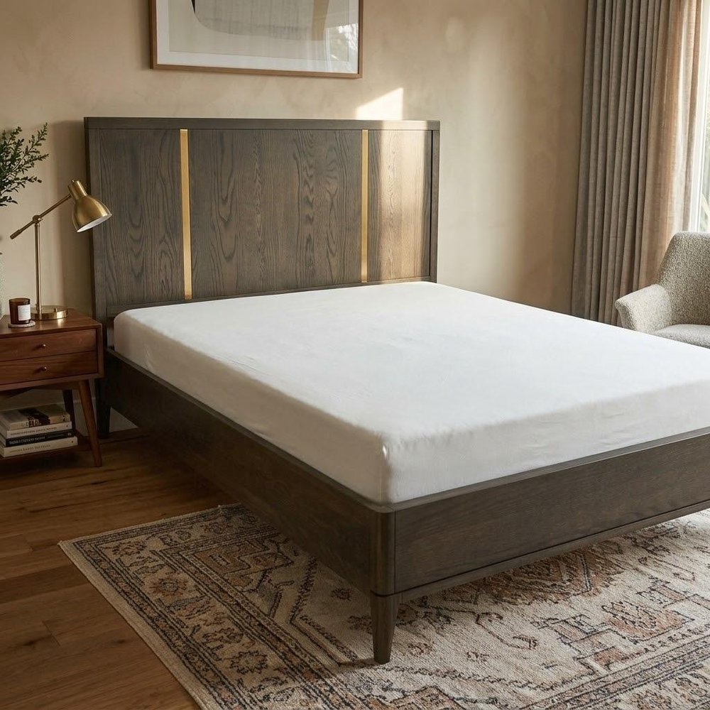 Brown and Gold Wood King Bed Frame — view 8