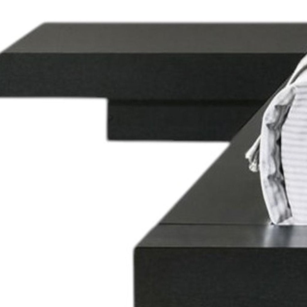 Black and White Wood And Faux Leather King Bed Frame With Attached Nightstands HomeRoots