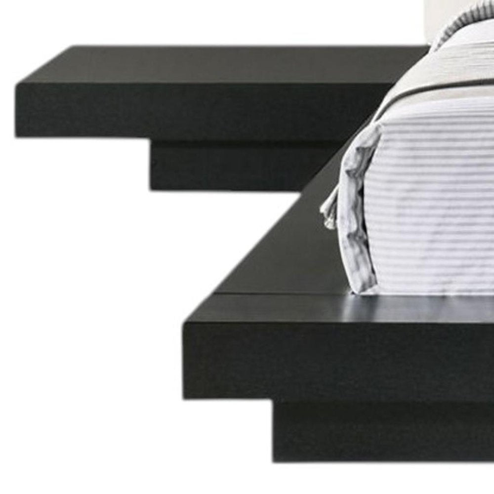 Black and White Wood And Faux Leather King Bed Frame With Attached Nightstands HomeRoots