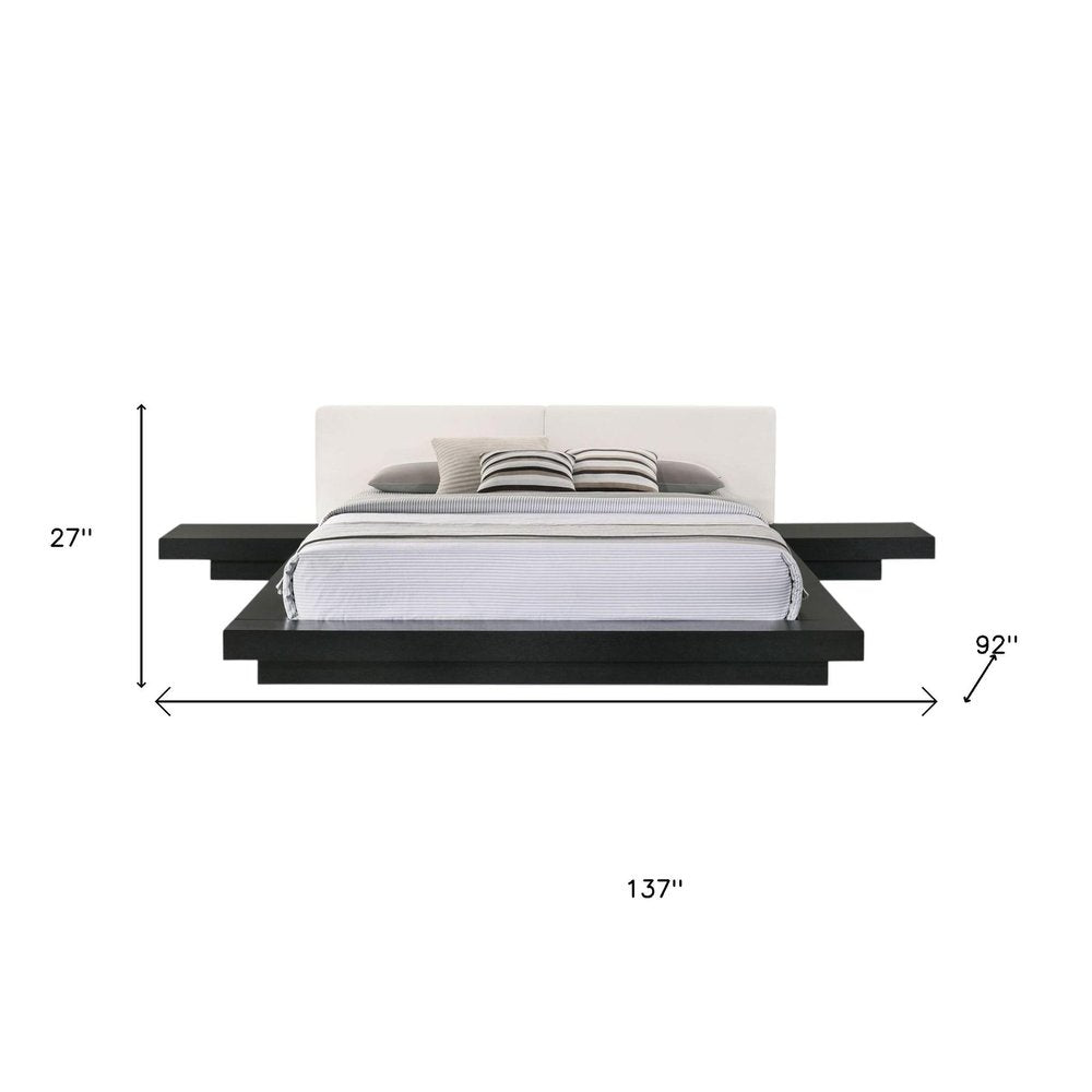 Black and White Wood And Faux Leather King Bed Frame With Attached Nightstands HomeRoots