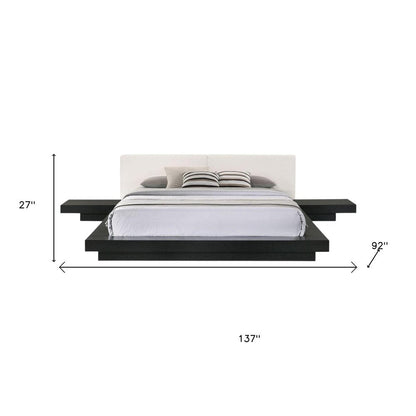 Black and White Wood And Faux Leather King Bed Frame With Attached Nightstands HomeRoots