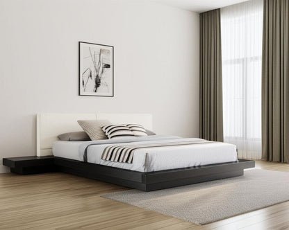 Black and White Wood And Faux Leather King Bed Frame With Attached Nightstands HomeRoots