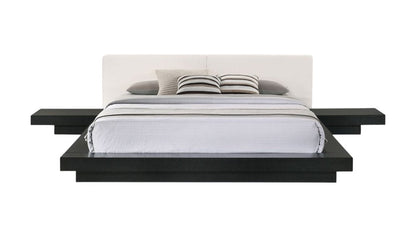 Black and White Wood And Faux Leather King Bed Frame With Attached Nightstands HomeRoots
