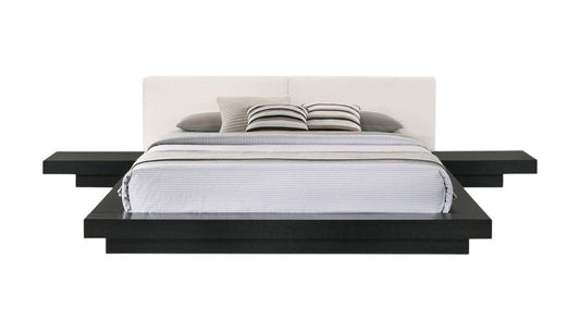 Black and White Wood And Faux Leather King Bed Frame With Attached Nightstands HomeRoots