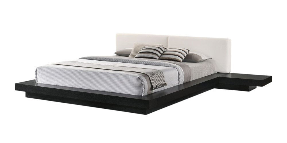 Black and White Wood And Faux Leather King Bed Frame With Attached Nightstands HomeRoots