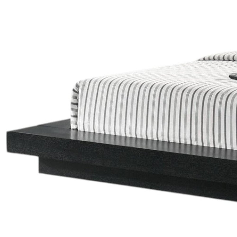 Black and Gray Wood And Faux Leather King Bed Frame With Attached Nightstands HomeRoots