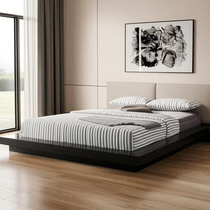 Black and Gray Wood And Faux Leather King Bed Frame With Attached Nightstands HomeRoots