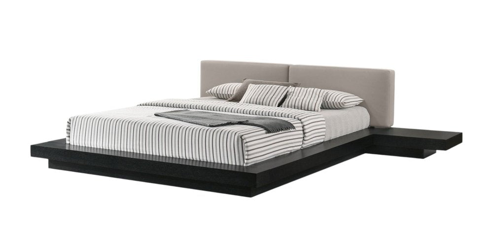 Black and Gray Wood And Faux Leather King Bed Frame With Attached Nightstands HomeRoots