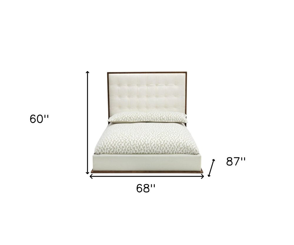 Brown and White Wood And Tufted Faux Leather Queen Bed Frame HomeRoots