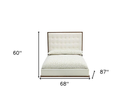 Brown and White Wood And Tufted Faux Leather Queen Bed Frame HomeRoots