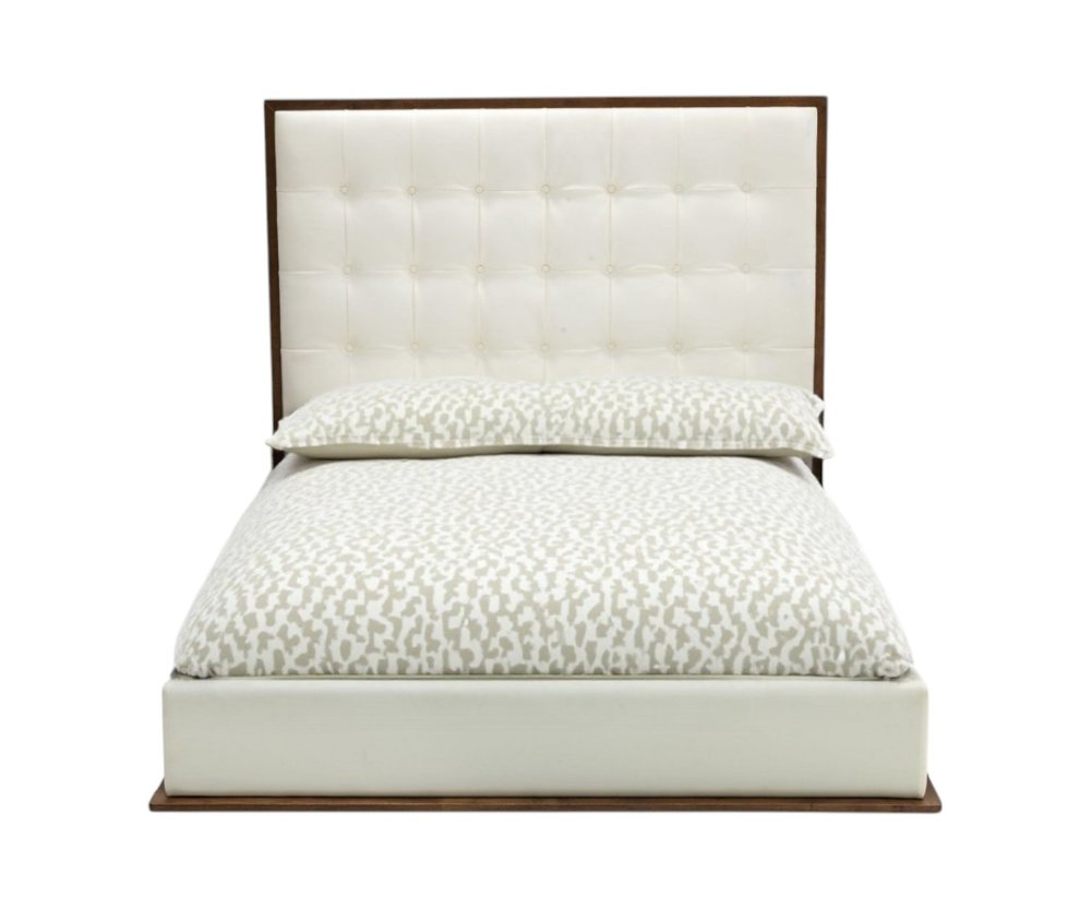 Brown and White Wood And Tufted Faux Leather Queen Bed Frame HomeRoots