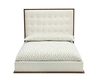 Brown and White Wood And Tufted Faux Leather Queen Bed Frame HomeRoots