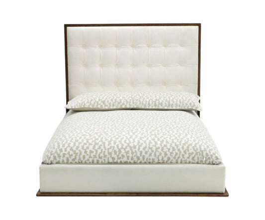 Brown and White Wood And Tufted Faux Leather Queen Bed Frame HomeRoots