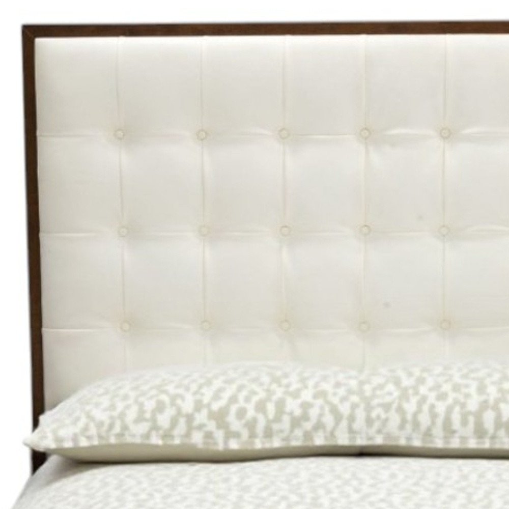 Brown and White Wood And Tufted Faux Leather Queen Bed Frame HomeRoots