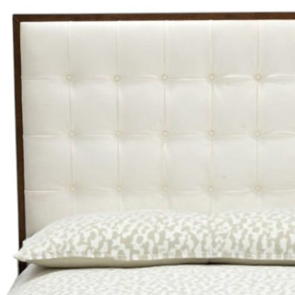 Brown and White Wood And Tufted Faux Leather Queen Bed Frame HomeRoots